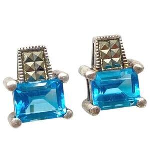 Vintage Judith Jack Sterling Earrings Natural Blue Topaz Triangle Hallmark Rare